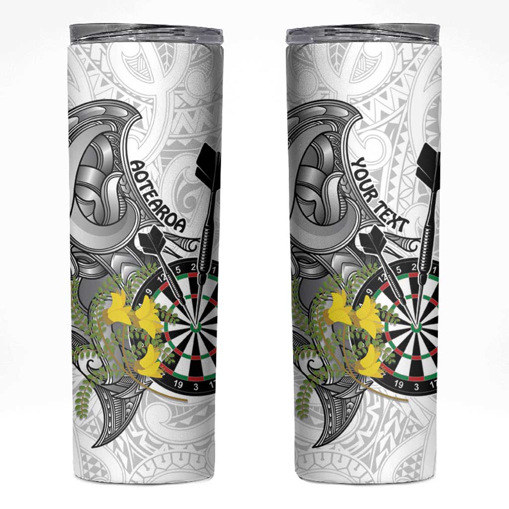 Personalised New Zealand Darts Skinny Tumbler Kowhai Floral with Maori Tattoo