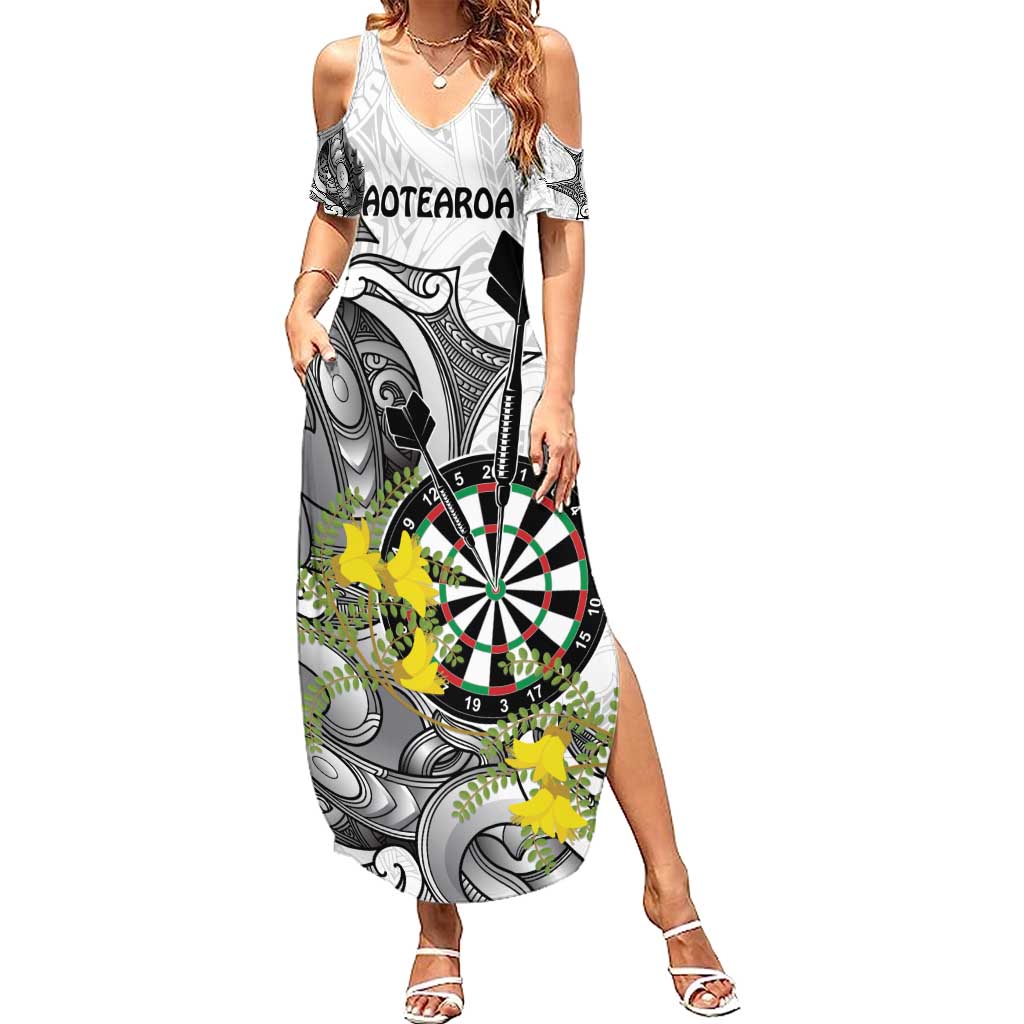 Personalised New Zealand Darts Summer Maxi Dress Kowhai Floral with Maori Tattoo