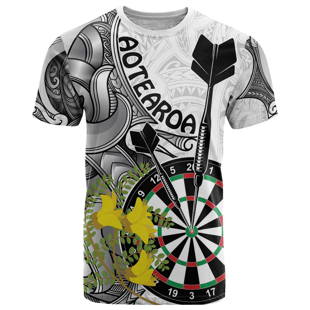 Personalised New Zealand Darts T Shirt Kowhai Floral with Maori Tattoo