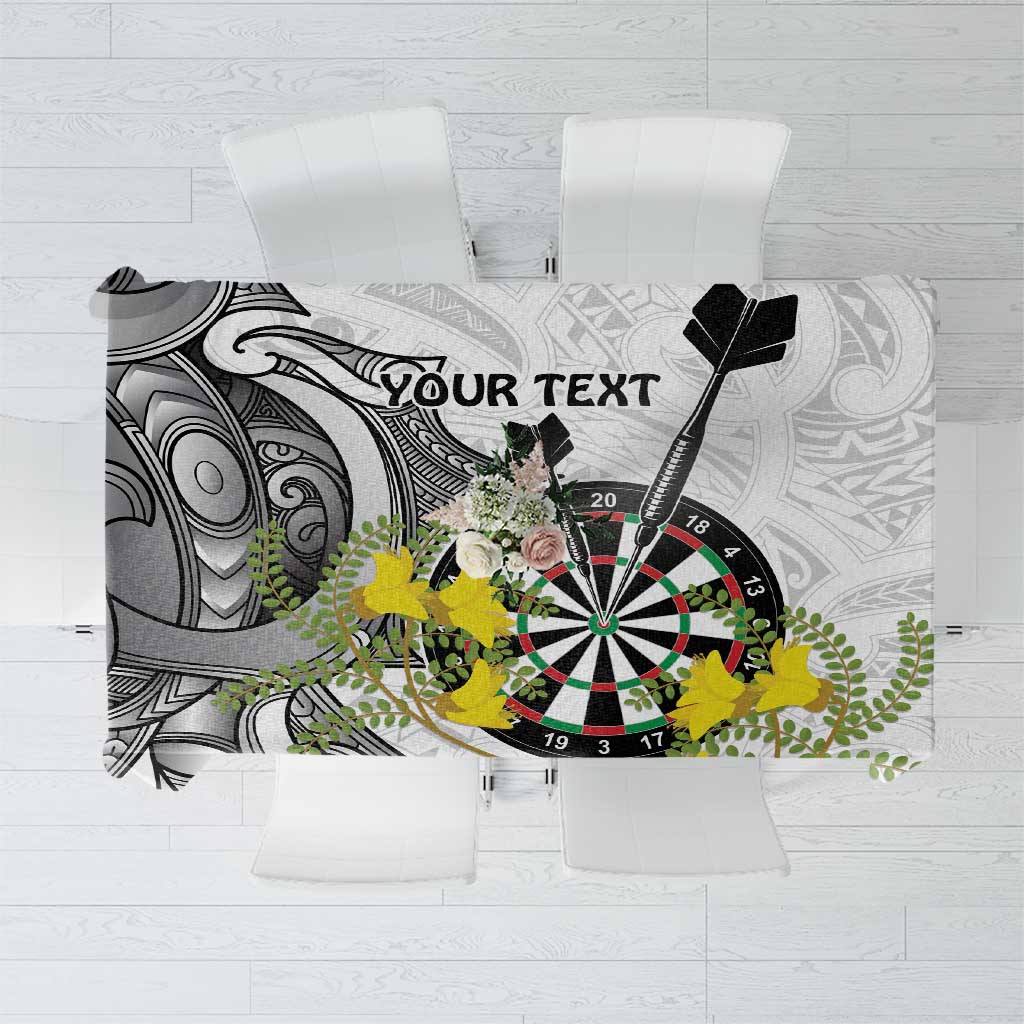 Personalised New Zealand Darts Tablecloth Kowhai Floral with Maori Tattoo LT9 Black - Polynesian Pride