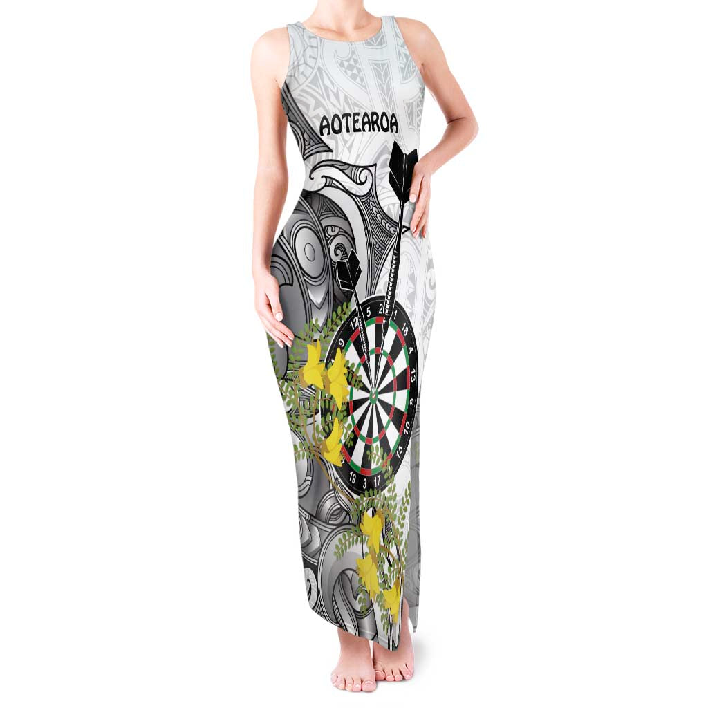 Personalised New Zealand Darts Tank Maxi Dress Kowhai Floral with Maori Tattoo