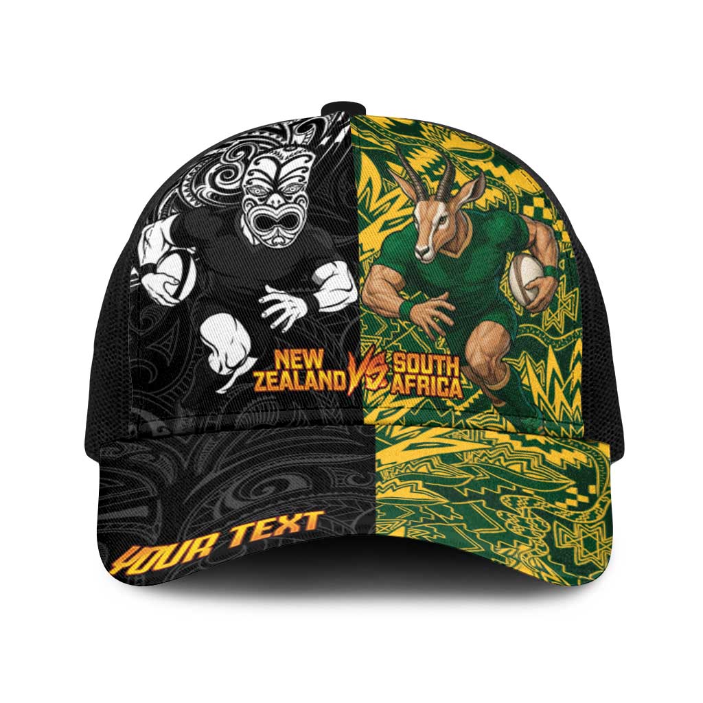 Personalised New Zealand vs South Africa Baseball Net Cap Rugby Rivalry Two Nations One Battle LT9 One Size Black Multicolor - Polynesian Pride