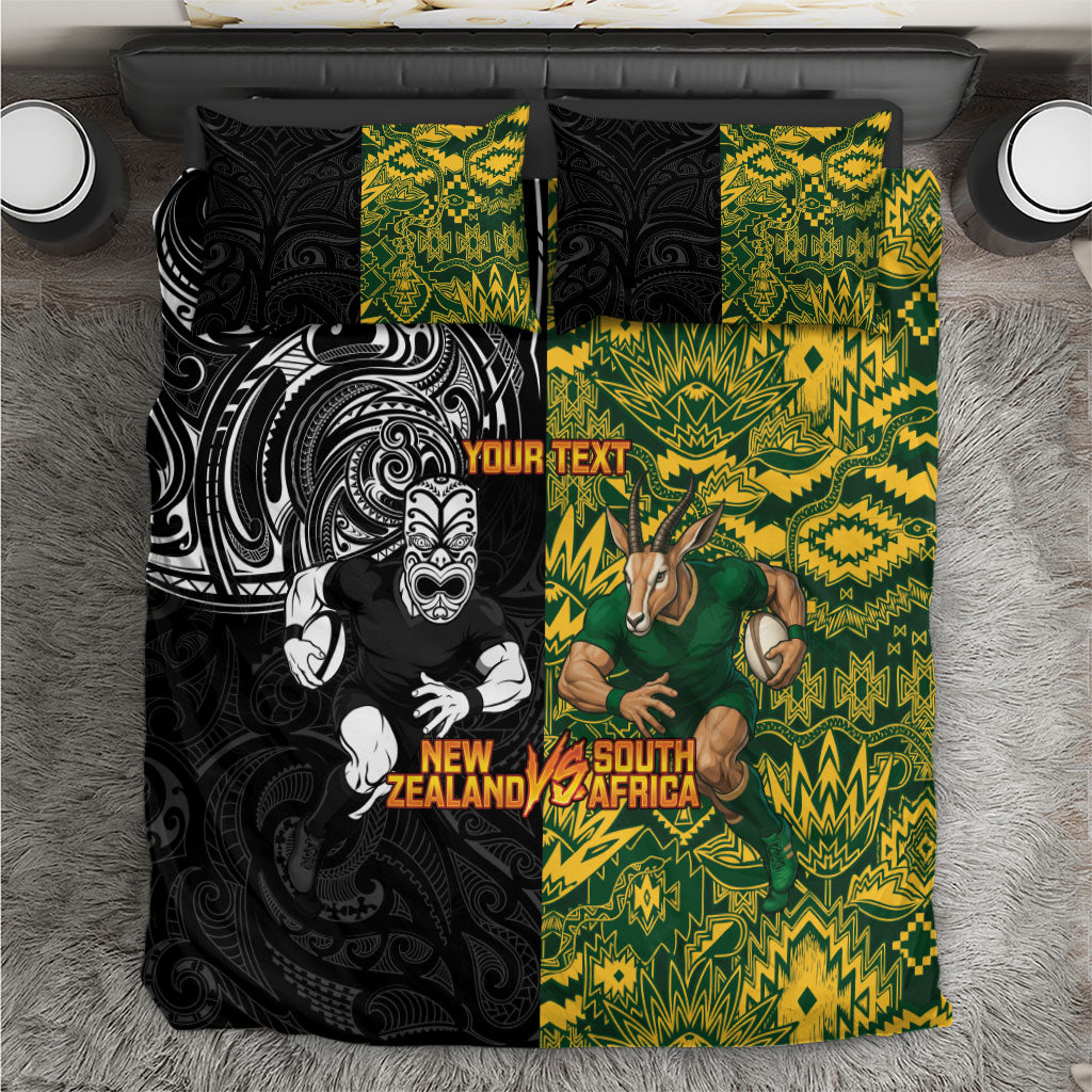 Custom New Zealand vs South Africa Bedding Set Rugby Rivalry Two Nations One Battle LT9 Multicolor - Polynesian Pride
