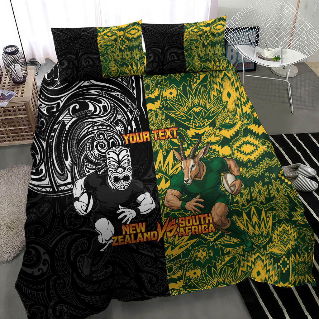 Custom New Zealand vs South Africa Bedding Set Rugby Rivalry Two Nations One Battle LT9 - Polynesian Pride