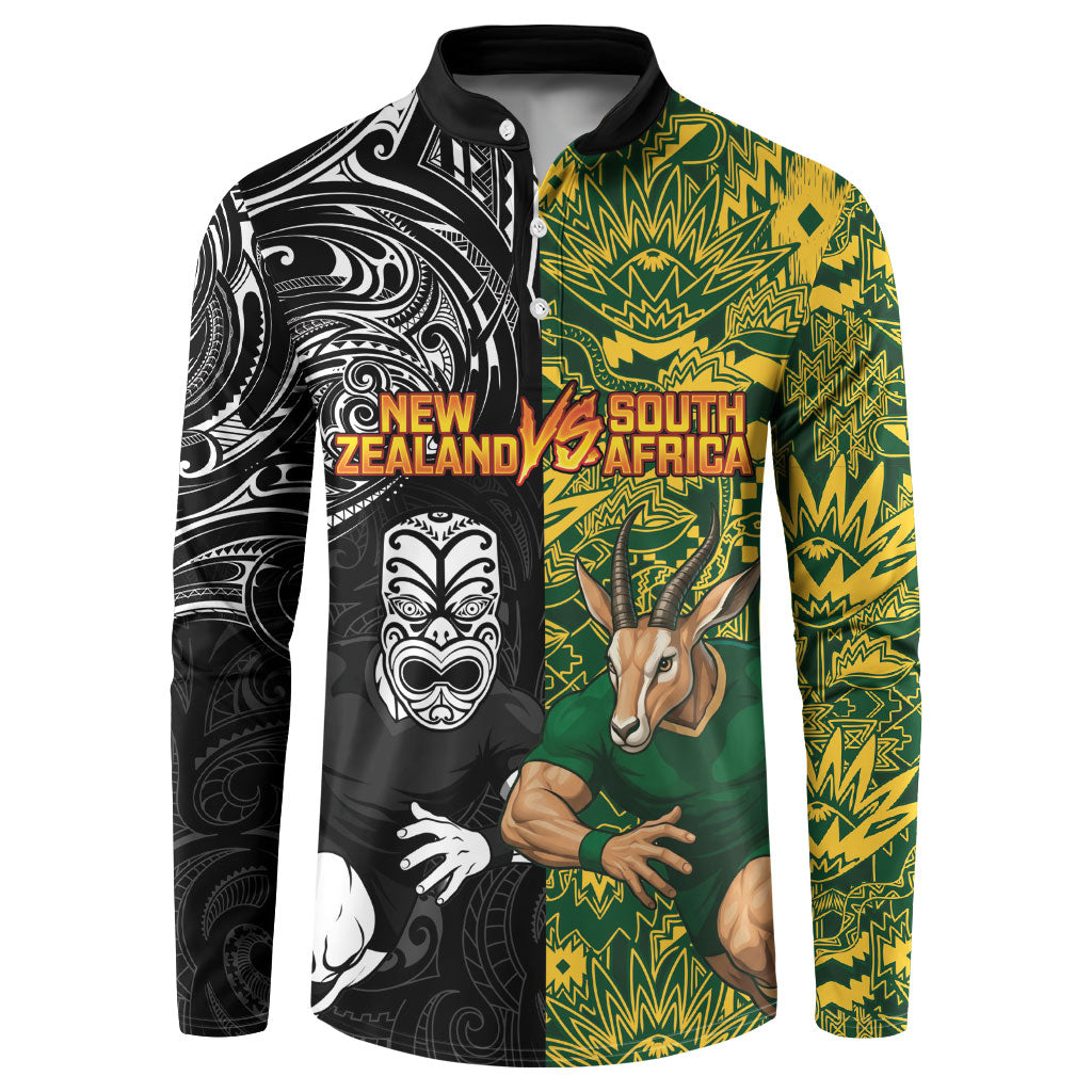 Custom New Zealand vs South Africa Button Sweatshirt Rugby Rivalry Two Nations One Battle LT9 Multicolor - Polynesian Pride