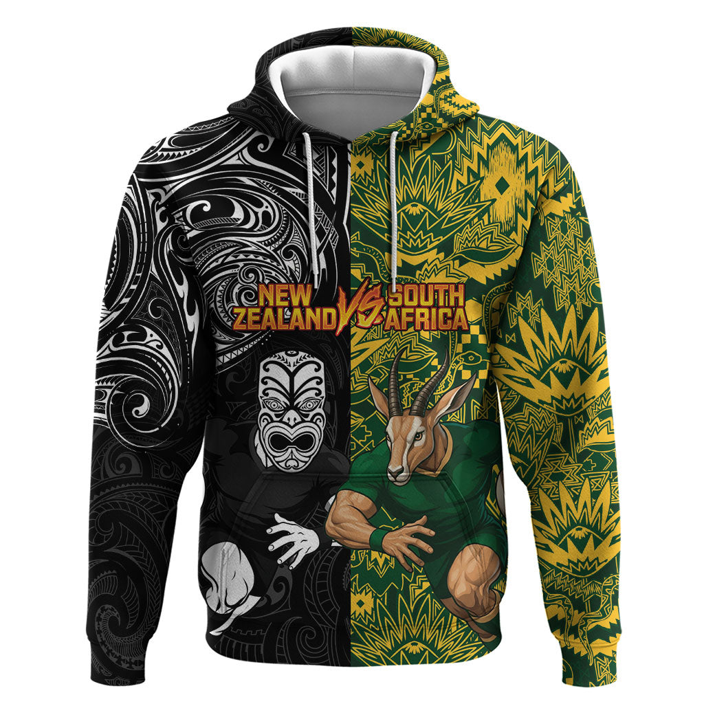 Custom New Zealand vs South Africa Zip Hoodie Rugby Rivalry Two Nations One Battle LT9 Pullover Hoodie Multicolor - Polynesian Pride