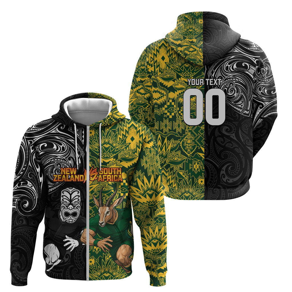 Custom New Zealand vs South Africa Zip Hoodie Rugby Rivalry Two Nations One Battle LT9 - Polynesian Pride