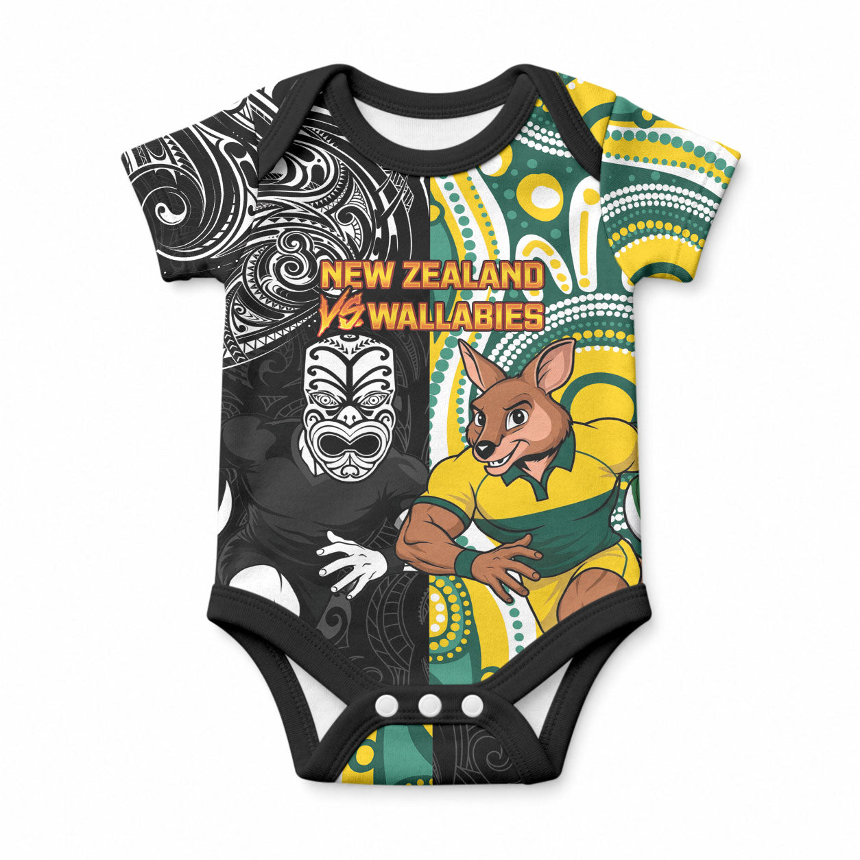 Custom Australia vs New Zealand Baby Onesie Rugby Rivalry Two Nations One Battle LT9 Multicolor - Polynesian Pride