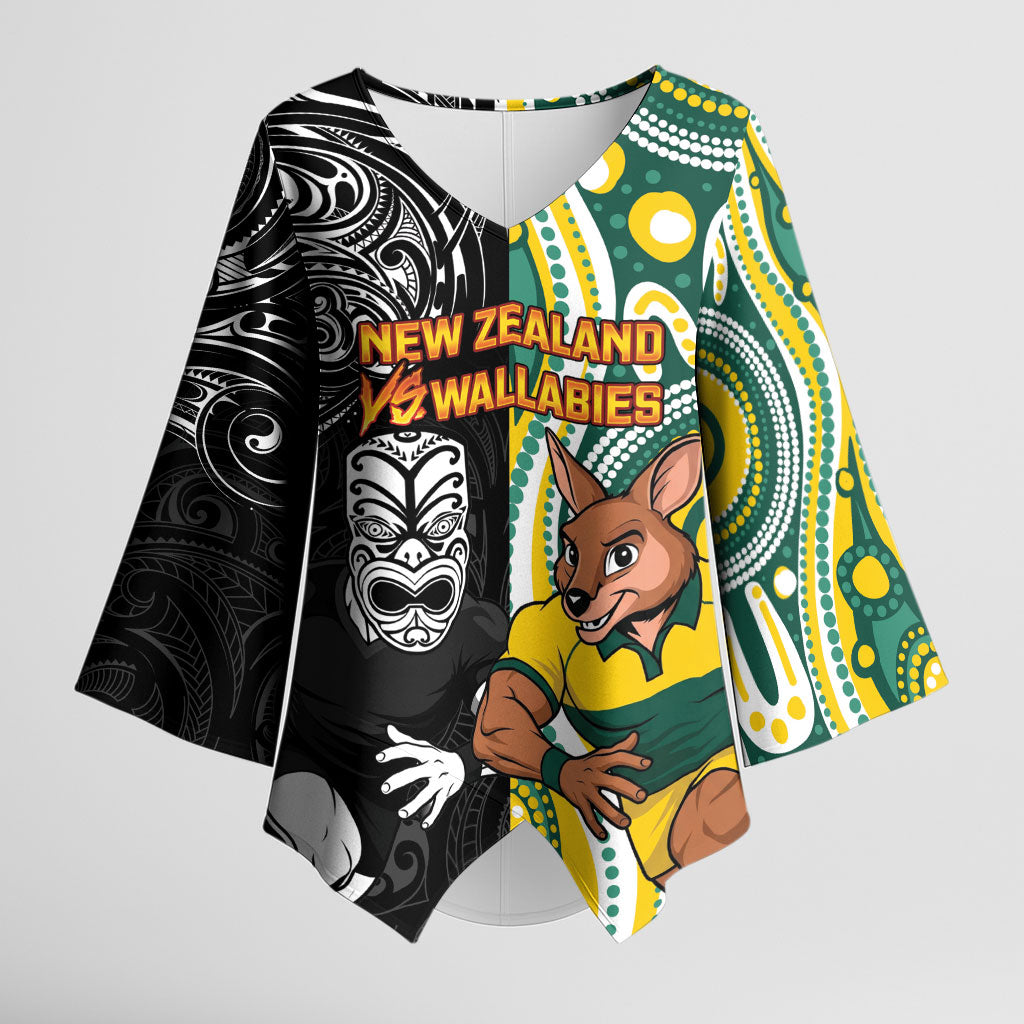 Custom Australia vs New Zealand Kimono Sleeve Blouse Rugby Rivalry Two Nations One Battle LT9 Female Multicolor - Polynesian Pride