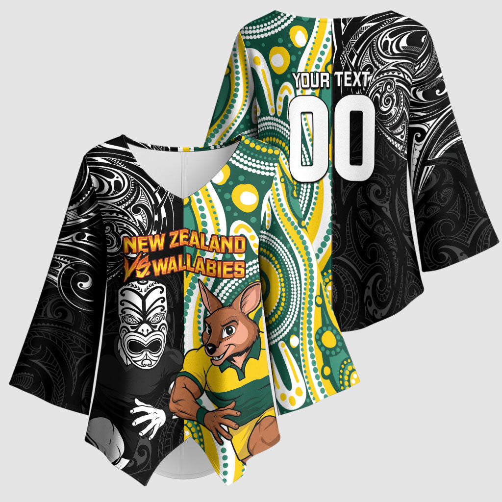 Custom Australia vs New Zealand Kimono Sleeve Blouse Rugby Rivalry Two Nations One Battle LT9 - Polynesian Pride