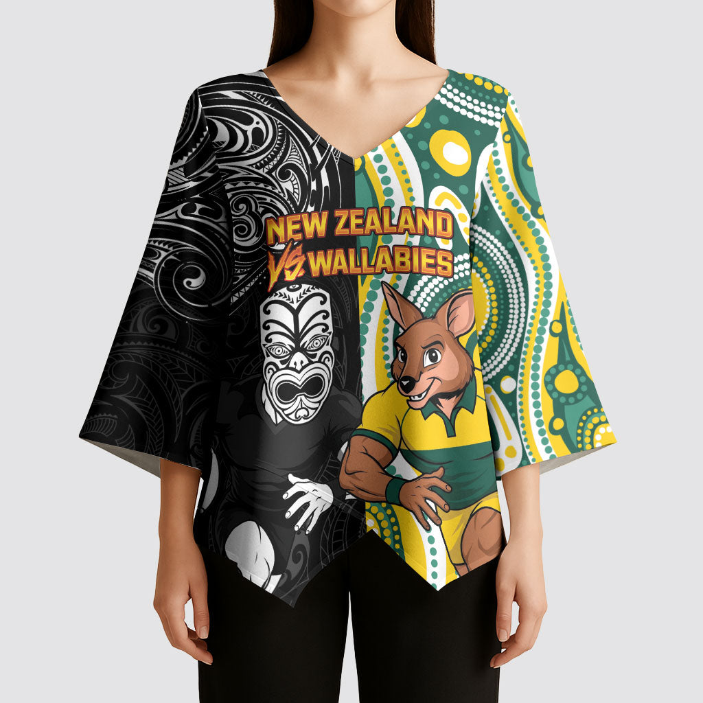 Custom Australia vs New Zealand Kimono Sleeve Blouse Rugby Rivalry Two Nations One Battle LT9 - Polynesian Pride