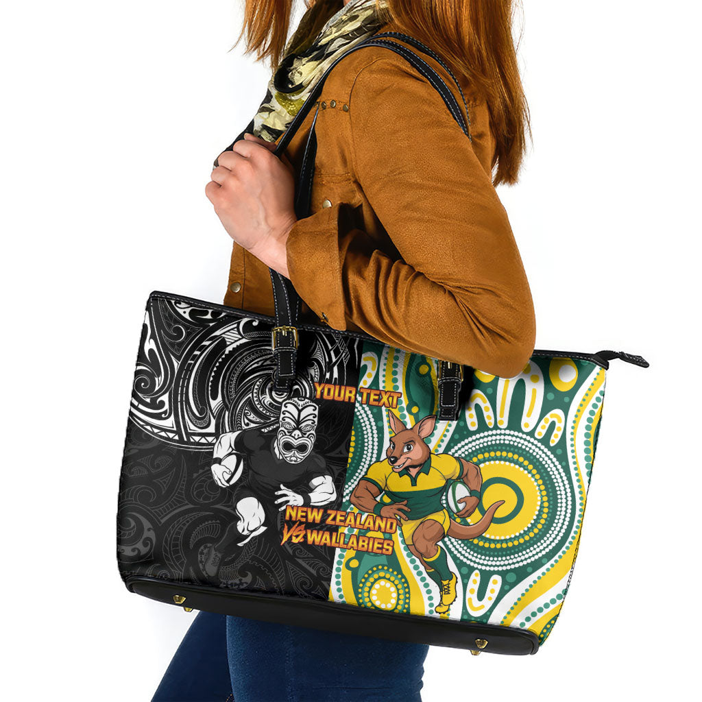 Custom Australia vs New Zealand Leather Tote Bag Rugby Rivalry Two Nations One Battle LT9 Multicolor - Polynesian Pride