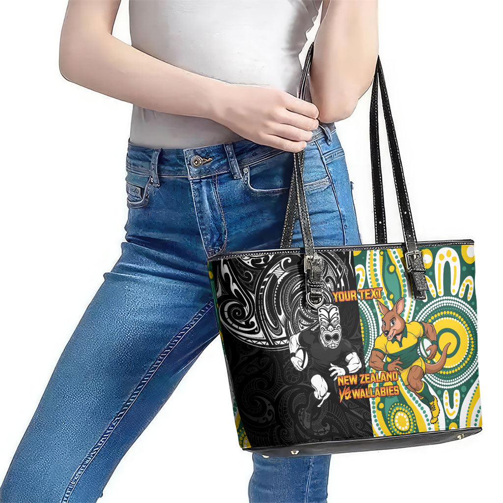 Custom Australia vs New Zealand Leather Tote Bag Rugby Rivalry Two Nations One Battle LT9 - Polynesian Pride