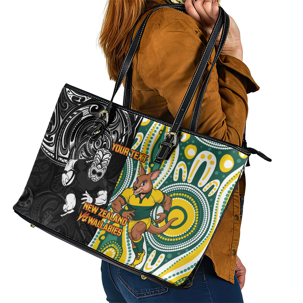 Custom Australia vs New Zealand Leather Tote Bag Rugby Rivalry Two Nations One Battle LT9 - Polynesian Pride
