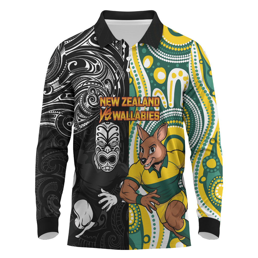 Custom Australia vs New Zealand Long Sleeve Polo Shirt Rugby Rivalry Two Nations One Battle LT9 Multicolor - Polynesian Pride