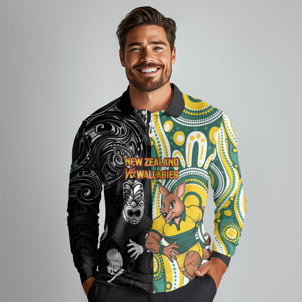 Custom Australia vs New Zealand Long Sleeve Polo Shirt Rugby Rivalry Two Nations One Battle LT9 - Polynesian Pride