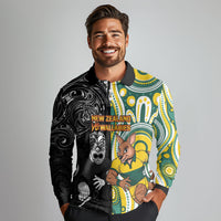 Custom Australia vs New Zealand Long Sleeve Polo Shirt Rugby Rivalry Two Nations One Battle LT9 - Polynesian Pride