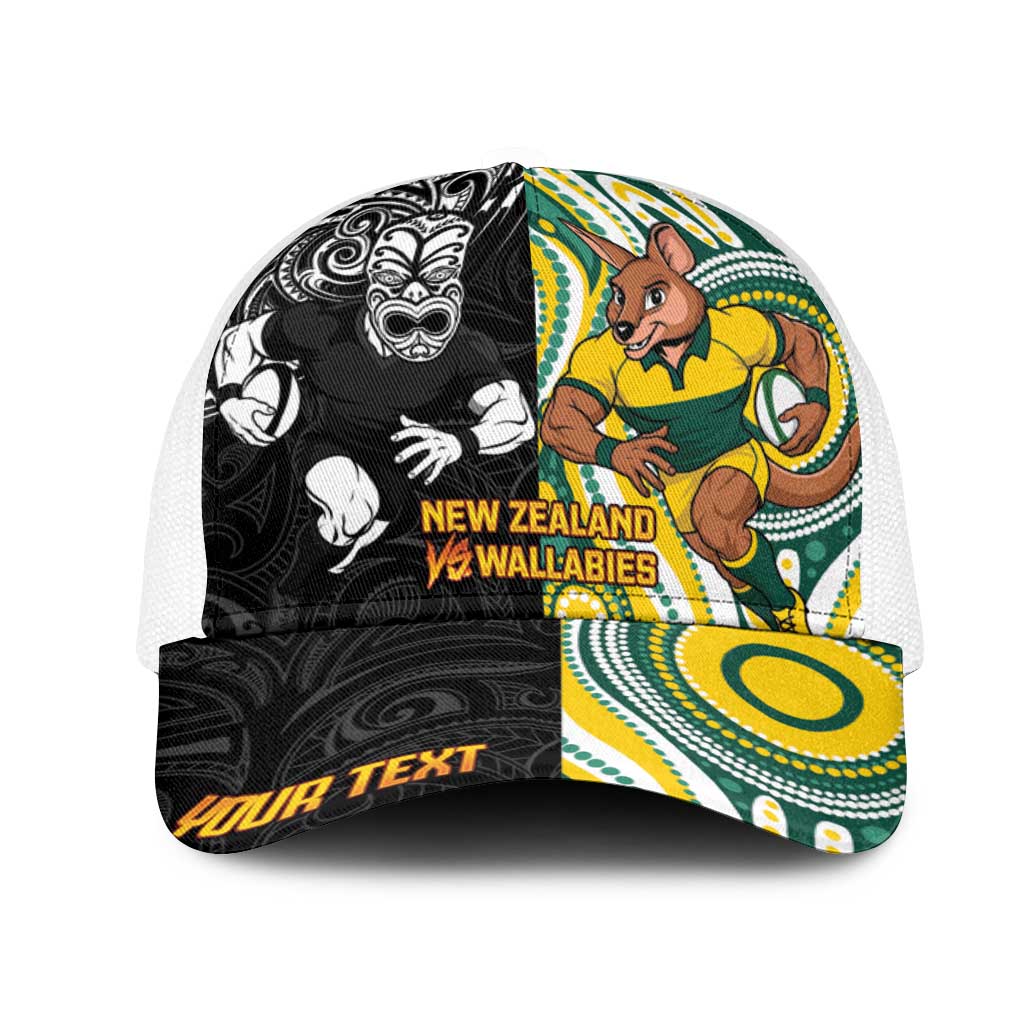 Personalised Australia vs New Zealand Mesh Trucker Cap Rugby Rivalry Two Nations One Battle LT9 One Size White Multicolor - Polynesian Pride