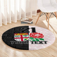 Custom Fiji England Rugby Round Carpet Tapa Pattern and Rose Flower World Cup 2023 LT9 - Polynesian Pride