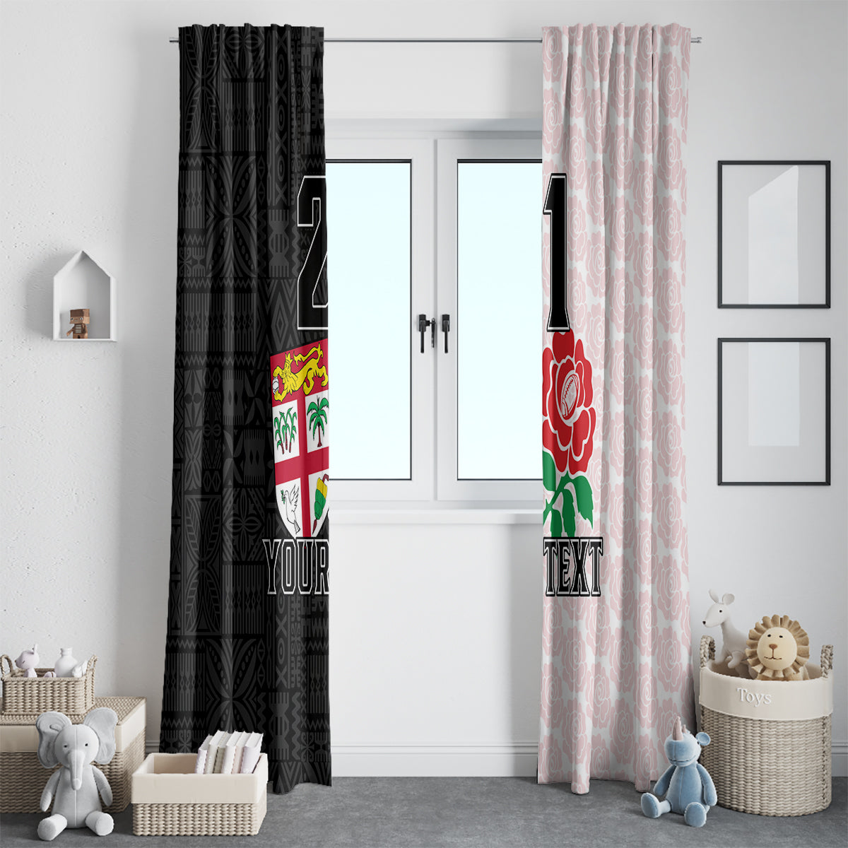 Custom Fiji England Rugby Window Curtain Tapa Pattern and Rose Flower World Cup 2023 LT9 - Polynesian Pride