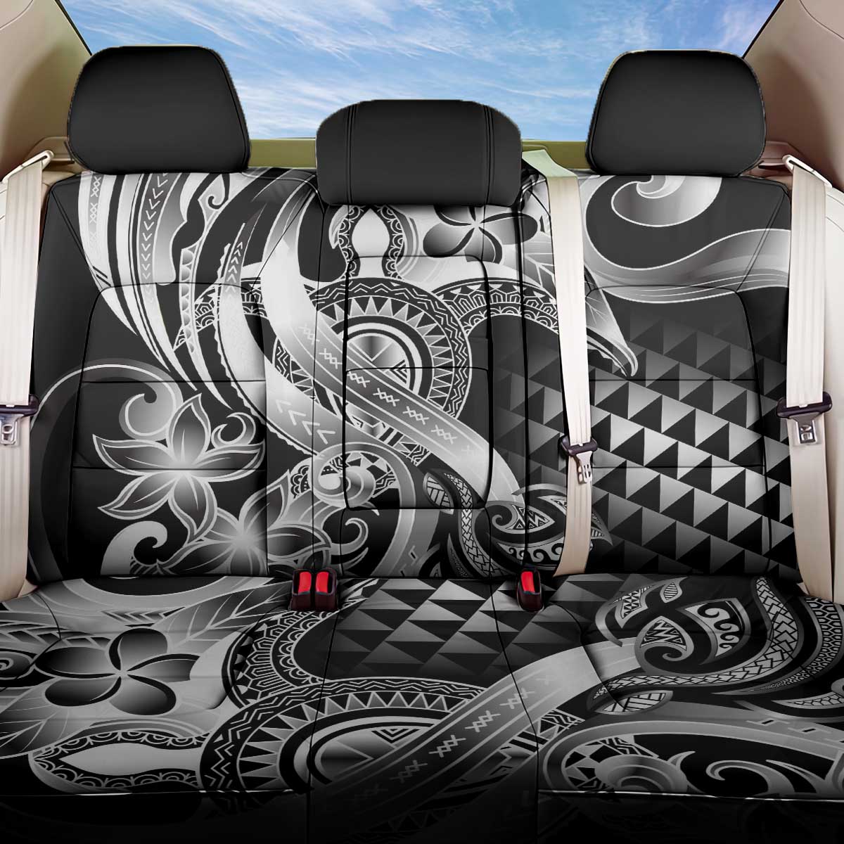 Aloha Black Tribal Honu Tattoo Back Car Seat Cover LT9 One Size Black - Polynesian Pride