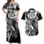 Aloha Black Tribal Honu Tattoo Couples Matching Off Shoulder Maxi Dress and Hawaiian Shirt