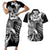 Aloha Black Tribal Honu Tattoo Couples Matching Short Sleeve Bodycon Dress and Hawaiian Shirt