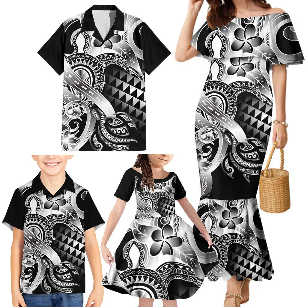 Aloha Black Tribal Honu Tattoo Family Matching Mermaid Dress and Hawaiian Shirt