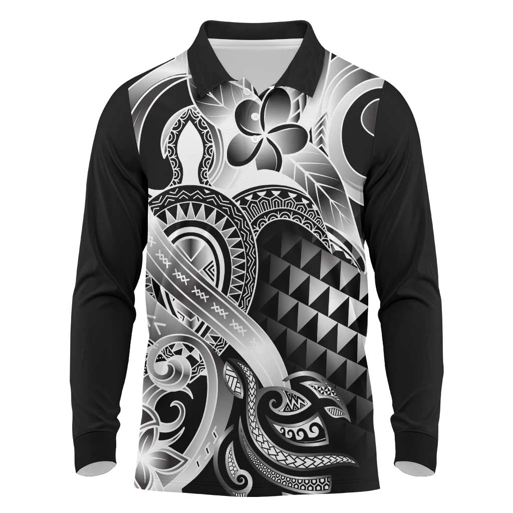 Aloha Black Tribal Honu Tattoo Long Sleeve Polo Shirt LT9 Black - Polynesian Pride