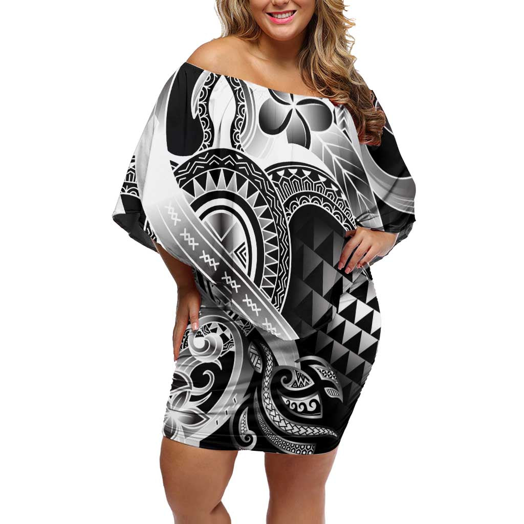 Aloha Black Tribal Honu Tattoo Off Shoulder Short Dress LT9 Women Black - Polynesian Pride