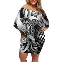 Aloha Black Tribal Honu Tattoo Off Shoulder Short Dress LT9 Women Black - Polynesian Pride