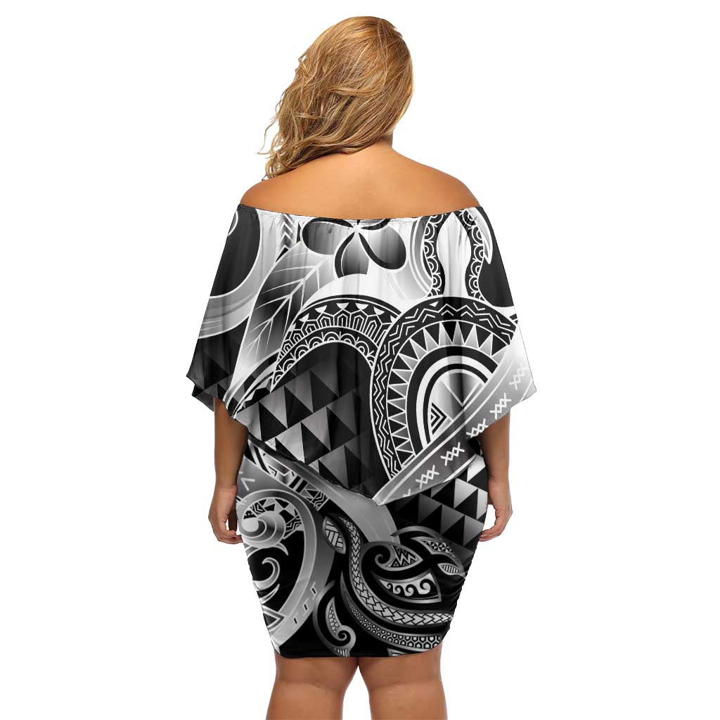 Aloha Black Tribal Honu Tattoo Off Shoulder Short Dress LT9 - Polynesian Pride