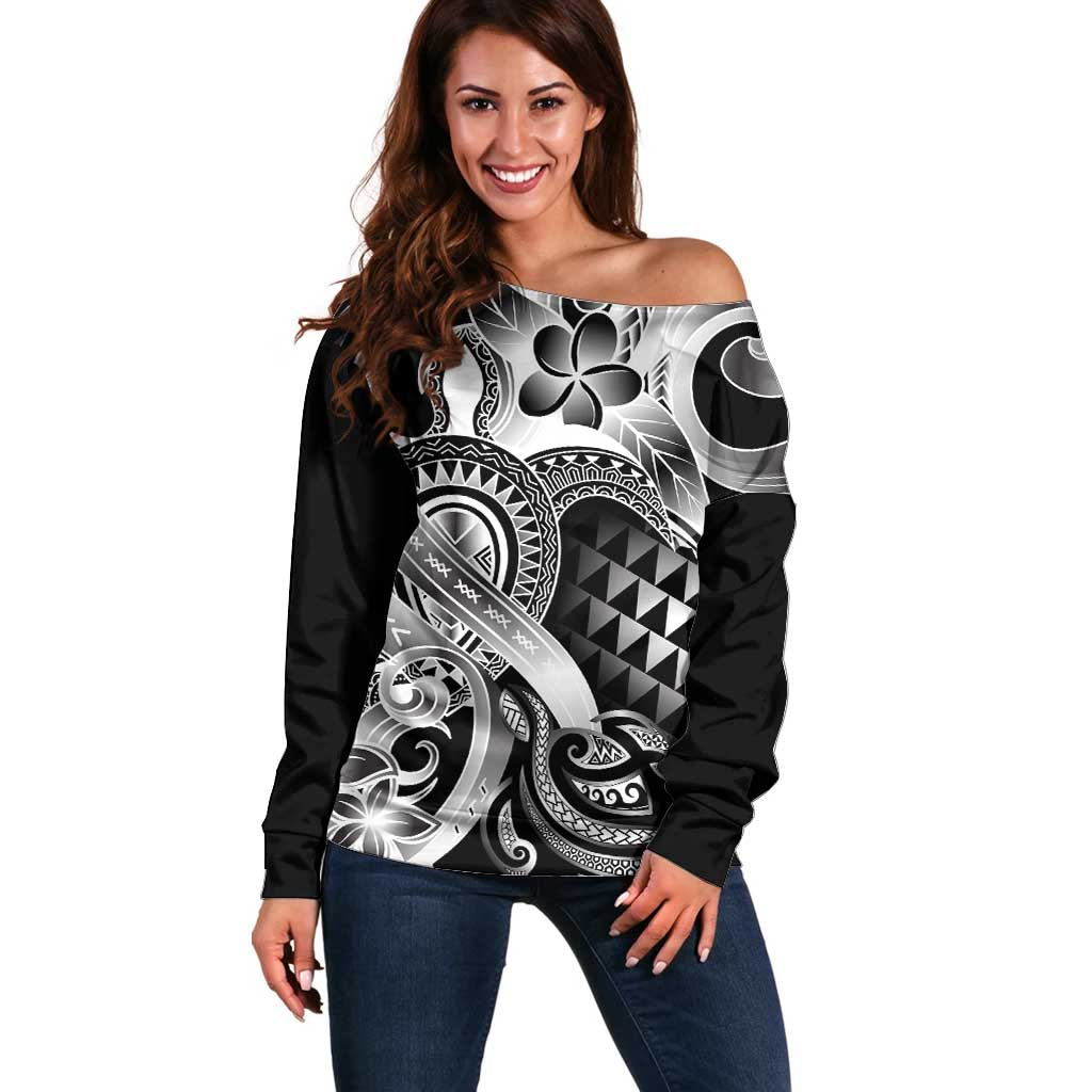 Aloha Black Tribal Honu Tattoo Off Shoulder Sweater LT9 Women Black - Polynesian Pride