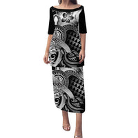 Aloha Black Tribal Honu Tattoo Puletasi LT9 Long Dress Black - Polynesian Pride
