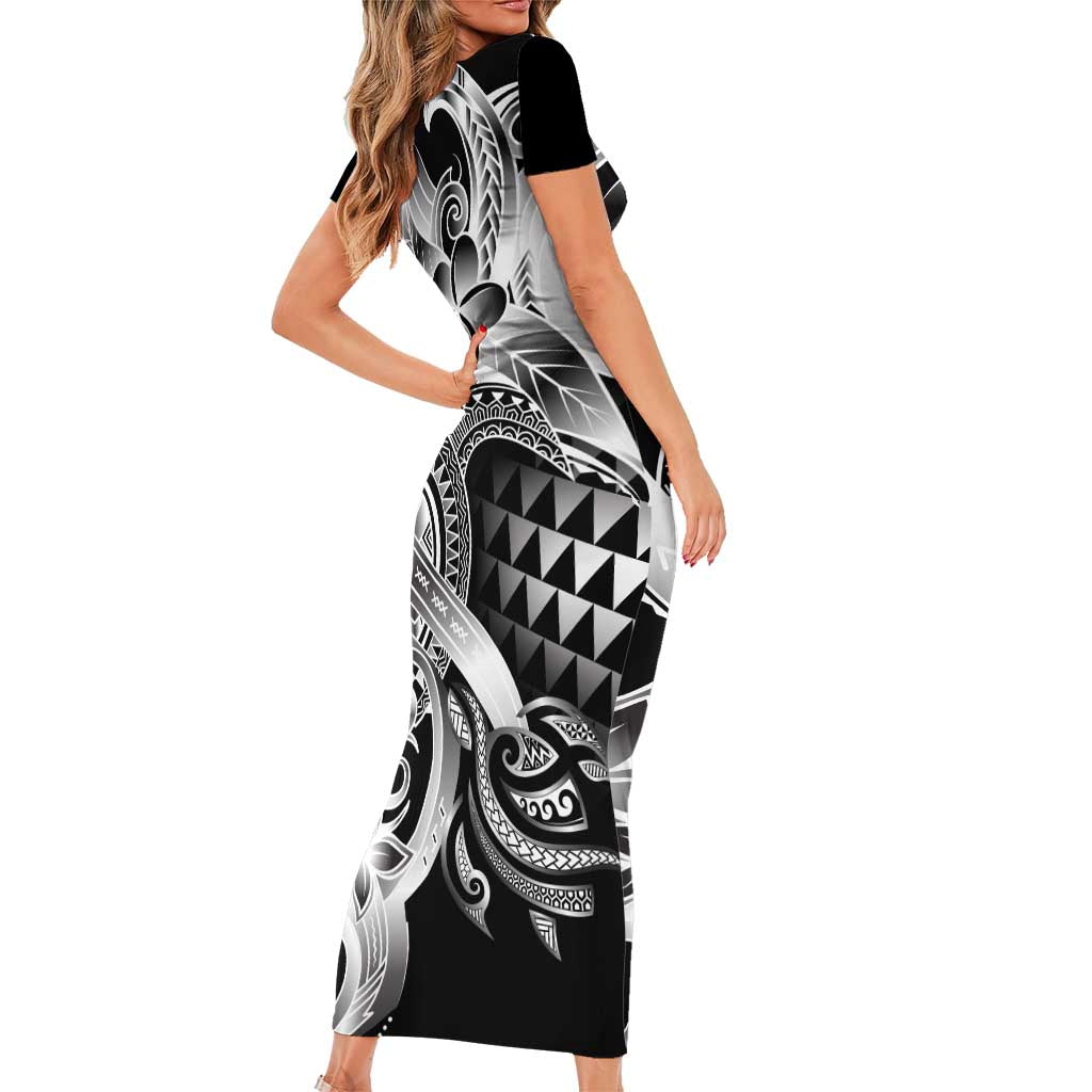 Aloha Black Tribal Honu Tattoo Short Sleeve Bodycon Dress LT9 - Polynesian Pride
