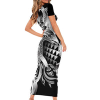 Aloha Black Tribal Honu Tattoo Short Sleeve Bodycon Dress LT9 - Polynesian Pride