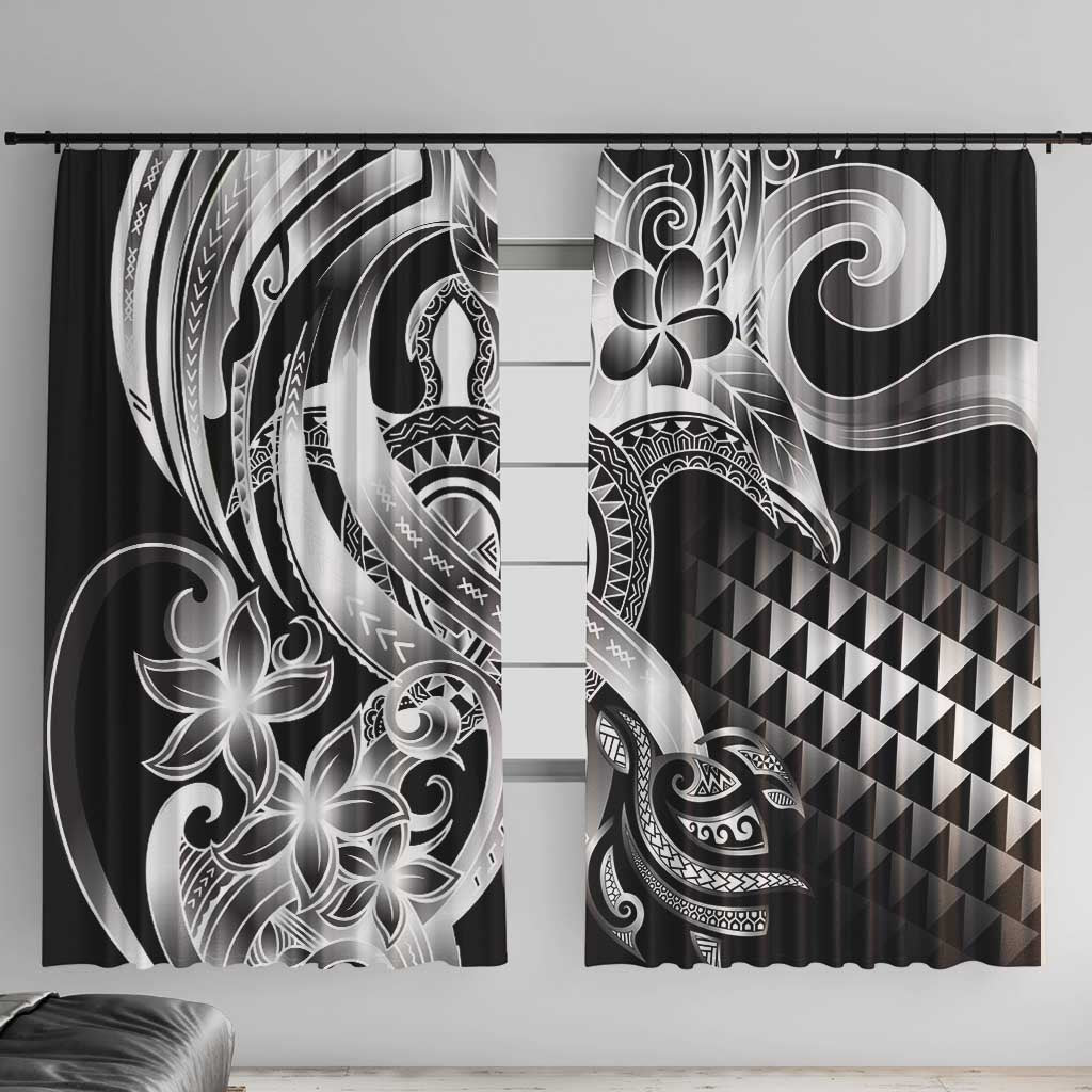 Aloha Black Tribal Honu Tattoo Window Curtain LT9 With Hooks Black - Polynesian Pride