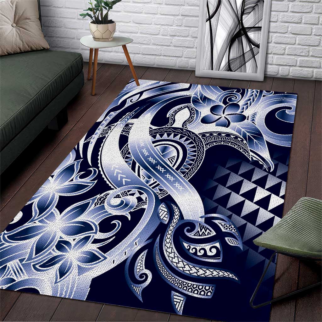 Aloha Blue Tribal Honu Tattoo Area Rug