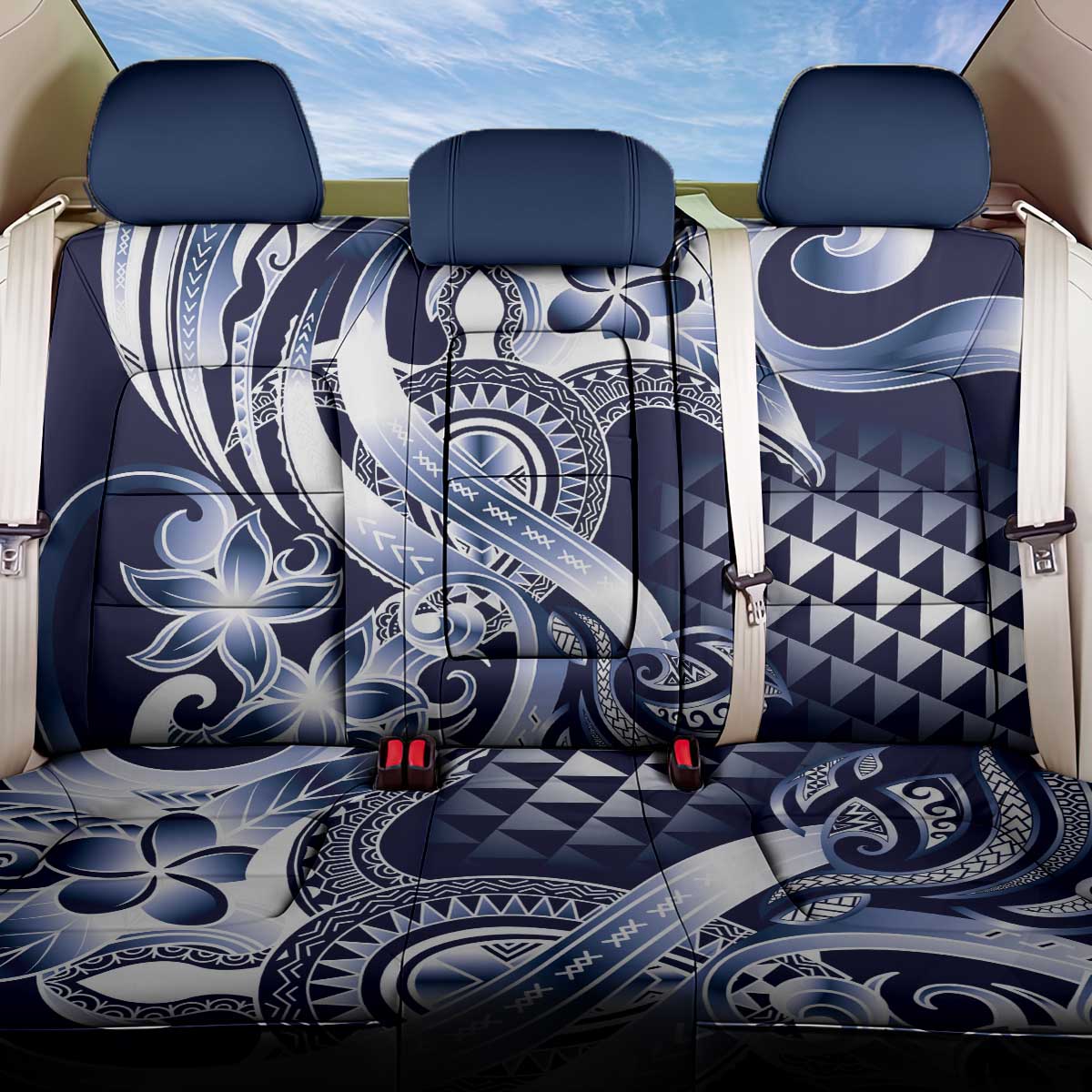 Aloha Blue Tribal Honu Tattoo Back Car Seat Cover LT9 One Size Blue - Polynesian Pride