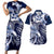 Aloha Blue Tribal Honu Tattoo Couples Matching Short Sleeve Bodycon Dress and Hawaiian Shirt