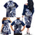 Aloha Blue Tribal Honu Tattoo Family Matching Off The Shoulder Long Sleeve Dress and Hawaiian Shirt