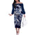 Aloha Blue Tribal Honu Tattoo Family Matching Off The Shoulder Long Sleeve Dress and Hawaiian Shirt