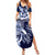 Aloha Blue Tribal Honu Tattoo Family Matching Summer Maxi Dress and Hawaiian Shirt