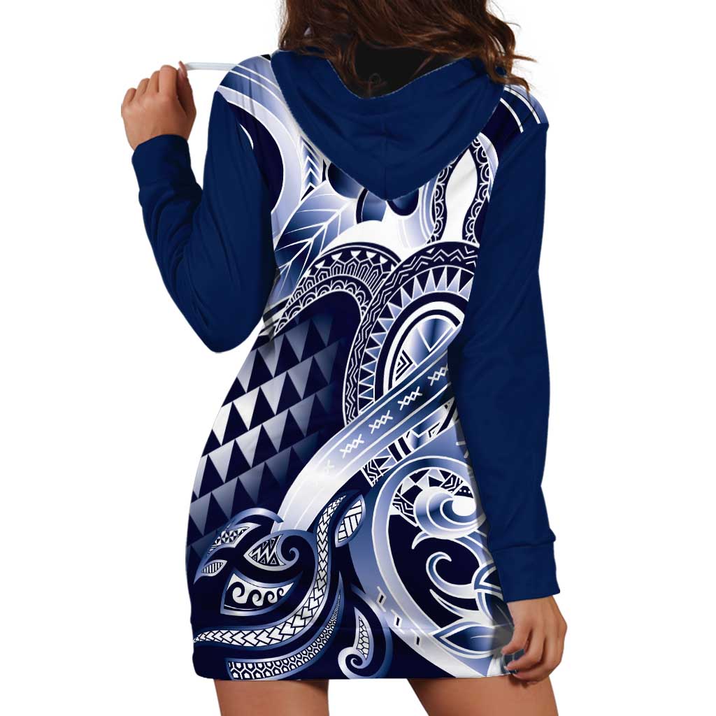 Aloha Blue Tribal Honu Tattoo Hoodie Dress LT9 - Polynesian Pride