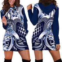 Aloha Blue Tribal Honu Tattoo Hoodie Dress LT9 - Polynesian Pride