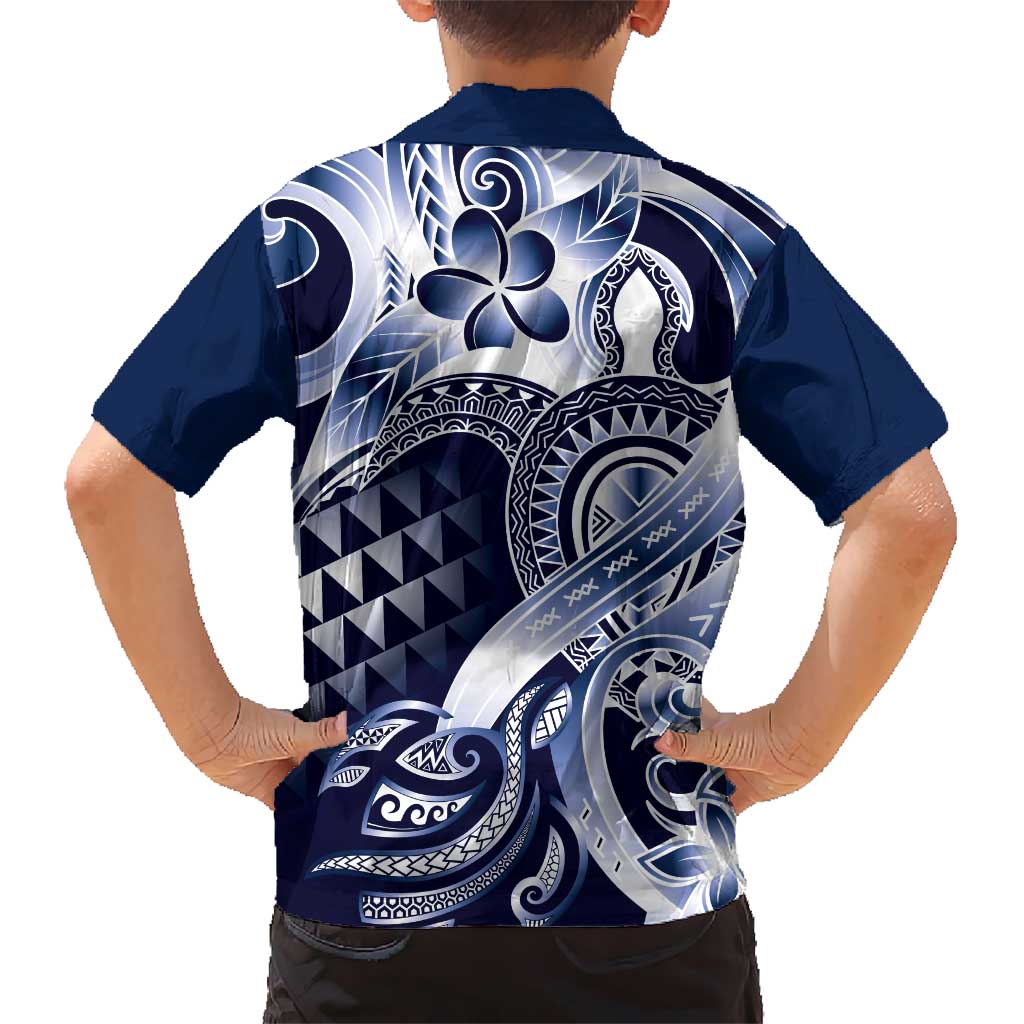 Aloha Blue Tribal Honu Tattoo Kid Hawaiian Shirt LT9 - Polynesian Pride