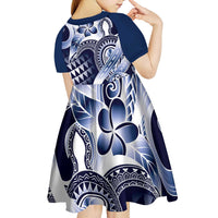 Aloha Blue Tribal Honu Tattoo Kid Short Sleeve Dress LT9 - Polynesian Pride