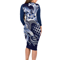 Aloha Blue Tribal Honu Tattoo Long Sleeve Bodycon Dress LT9 - Polynesian Pride