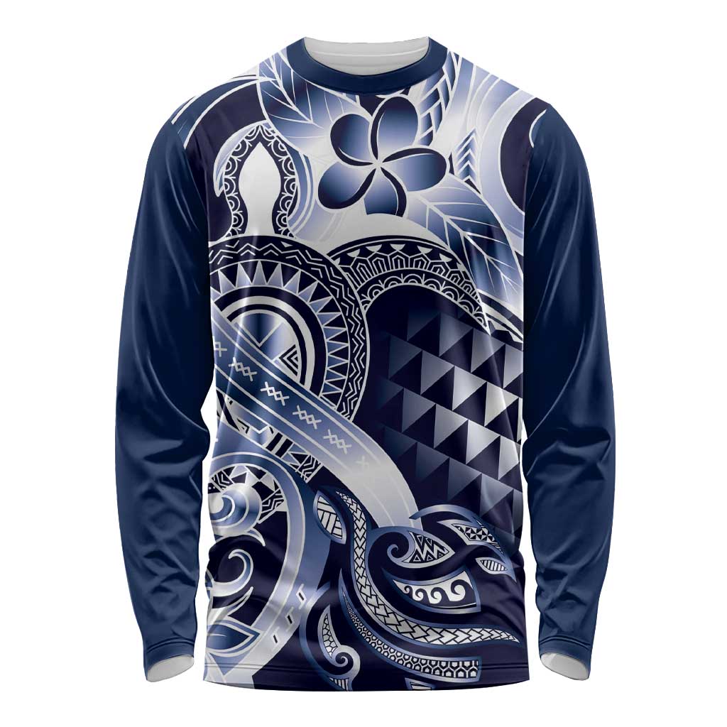 Aloha Blue Tribal Honu Tattoo Long Sleeve Shirt LT9 Unisex Blue - Polynesian Pride