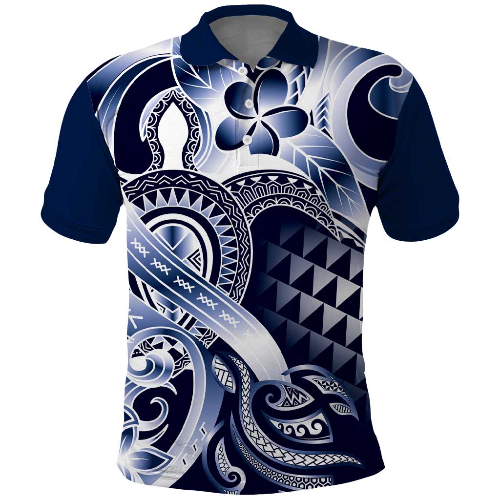 Aloha Blue Tribal Honu Tattoo Polo Shirt LT9 Blue - Polynesian Pride